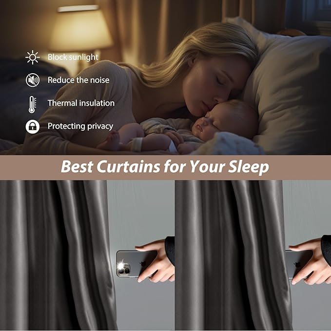 Room Divider Curtains with Ceiling Curtain Track Set Window Curtain for Bedroom,Living Room Total Blackout Thermal Insulated Privacy Ceiling Track Curtain W 6 × H 7 FT Grey drape&Black track