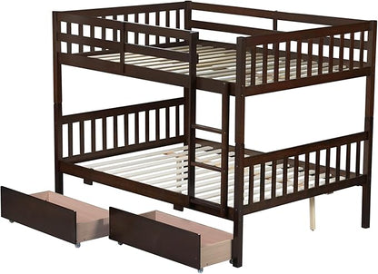 Full Over Full Bunk Bed with Storage Drawers,Convertible Bunk Beds with Ladder & Safety Guardrails,Full Size Bunk Beds for Kids Girls Boys,Espresso