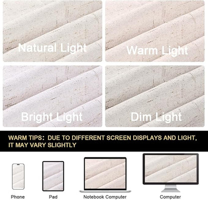 PrinceDeco Primitive Textured Linen 100% Blackout Curtains for Bedroom/Living Room Energy Saving Window Treatment Curtain Drapes, Burlap Fabric with White Thermal Insulated Liner (52 x 96 in, Ivory)