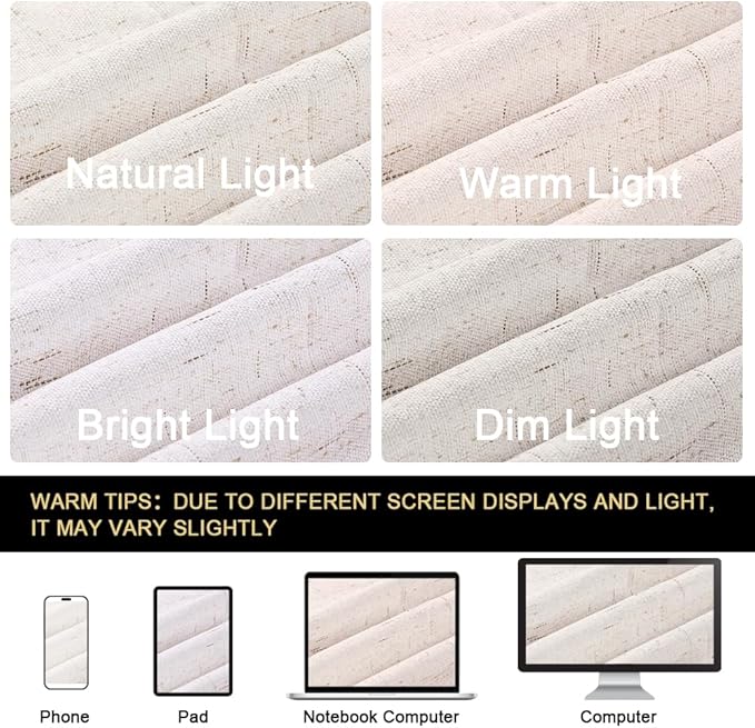 PrinceDeco 100% Blackout Curtains 84 Inches Long with Thermal Insulated White Liner Linen Textured Blackout Curtains for Bedroom, W42 x L84, 2 Panels,84 inch Length for Doorway, Office, Ivory
