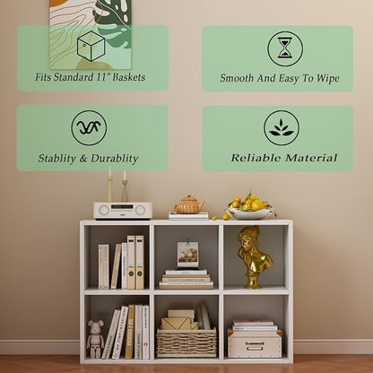 OSCHF 6-Cube Storage Shelf Bookcase - Wooden 3-Tier Floor Standing Open Bookshelf for Home and Office, Display Cabinet, Warm White