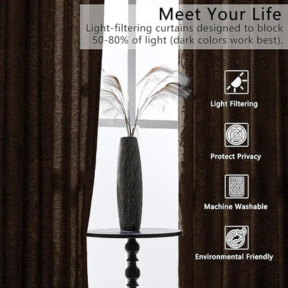SMILETIME Chocolate Crushed Velvet Curtains 52x90 inch Luxurious Thermal Insulated Soundproof Drapes for Living Room Bedroom Office Soft and Durable Light-Filtering Window Treatments, 2 Panels