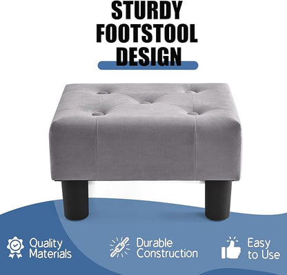 BRIAN & DANY Small Foot Stool, Velvet Foot Stools with Legs, Stable Small Footstool for Living Room, Grey