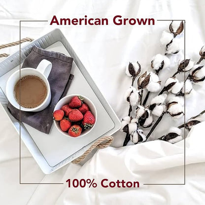 Red Land Cotton Luxury Sheet Set | 100% American Grown Cotton Basics | Premium Hotel Ultra-Soft Lightweight 4 Piece USA Made Deep Pocket Fitted, Flat Sheet, & Pillowcases Percale Weave (Full/White)