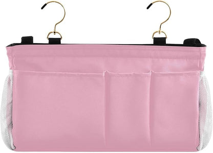 KOPIRIT Rose Red Bedside Caddy Storage Bag Bedside Organizer for Dorm Room Top Bunk Bed Hanging Storage Organizer 6 Pockets with Hooks for Book Glasses Phone Holder