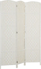 HOMCOM Room Divider, 3 Panel Folding Privacy Screen, 6FT Tall Portable Wicker Weave Partition Wall Divider for Bedroom, Home Office, White