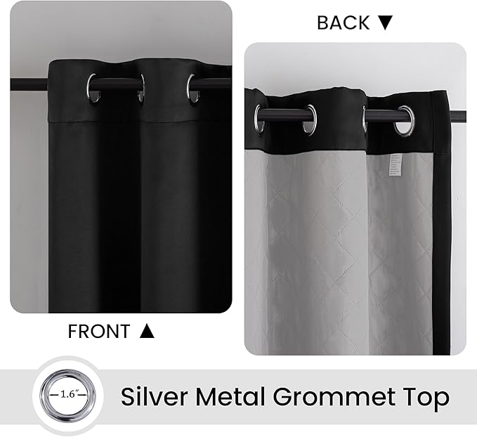 3-in-1 Layers Soundproof Curtains,Grommet Full Blackout Thermal Noise Dampening Curtains for Living Room, Bedroom(1 Panel,Black,50" x84")