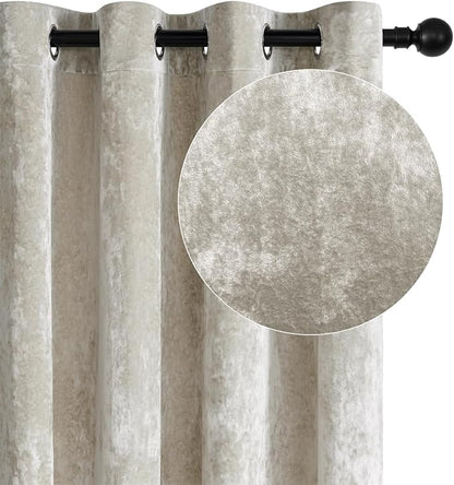 SMILETIME Ivory White Crushed Velvet Curtains 52x96in Luxurious Insulated Drapes for Bedroom Thicker Pinch Pleat Light-Filtering Window Panels, 2 Panels