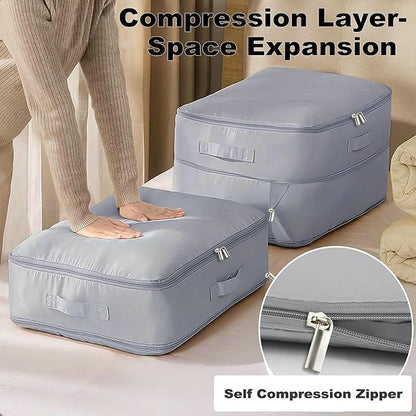 Ultra Space Saving Self Compression Organizer, 2025 New Large Capacity Storage Bag, Thick Satin Fabric Heavy Duty Bags for Comforters Blankets Bedding Duvet (Gray, Large, 21x17x12in)