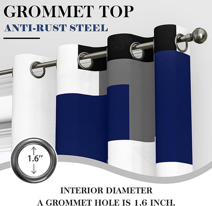 Navy Blue Grey 100% Blackout Curtains for Bedroom 96 inch Long 2 Panels Set Gray Modern Abstract Geometric Black Out Curtains Insulated Room Darkening Window Drapes for Living Room, 52Wx96L
