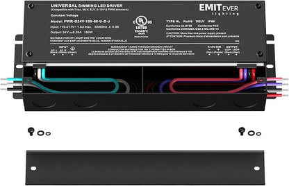 EMITEVER Dimmable Led Driver, 150W AC 110V-277V to DC 24V Transformer, 5-in-1 Dimming: ELV/MLV/TRIAC / 0-10V / 1-10V / 10V PWM/Potentiometer, Waterproof IP67 and UL Listed