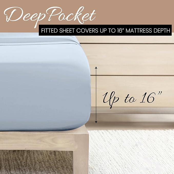 Linen Market Double-Brushed Microfiber Queen Sheet Set 4 Piece – Oeko-TEX Certified Ultra Soft & Wrinkle-Free - 16" Deep Pocket Sheets - Easy Care Queen Size - Light Blue