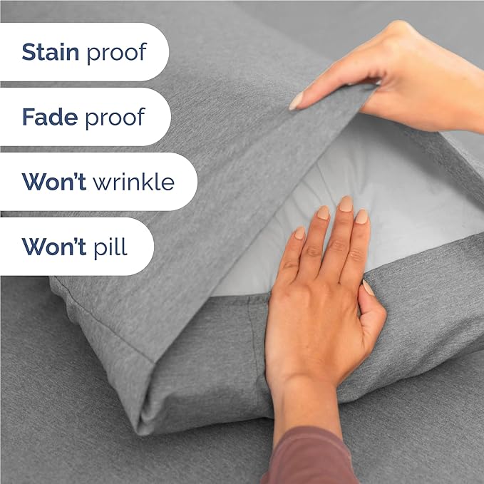 Full 6 Piece Sheet Set - Cooling & Breathable - Hotel Luxury Bedding, Includes Fitted Sheet for Women, Men, Kids and Teens - 1 Flat, 1 Fitted Sheet, 4 Pillowcases with Deep Pockets - Heathered Grey