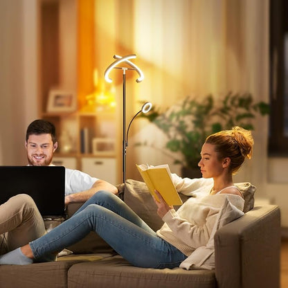 LED Floor Lamp for Living Room - Modern Standing Lamp with Reading Light, Remote Touch Control Floor Light Dimmable Mother-Daughter Tall Bedroom Lamp for Couch Office, 29W, Black
