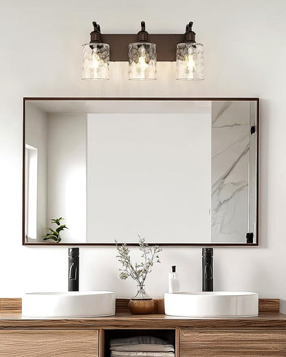 Bathroom Vanity Light Fixtures Over Mirror 3-Light Hammered Glass Wall Mounted Modern Oil Rubbed Bronze - VL01ORBH-3