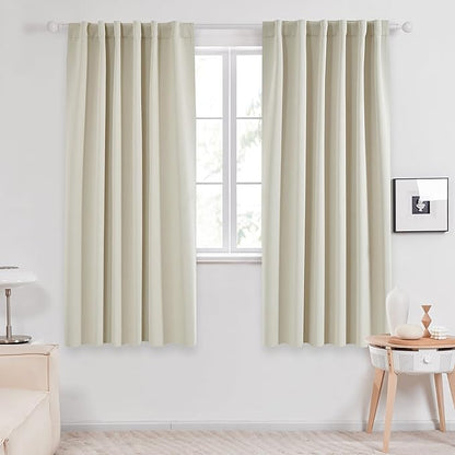 Deconovo Blackout Curtains, Thermal Insulated, W52 x L72 2 Panels, Back Tab, Machine Washable, Room-Darkening Drapes for Bedroom/Living Room Light Beige