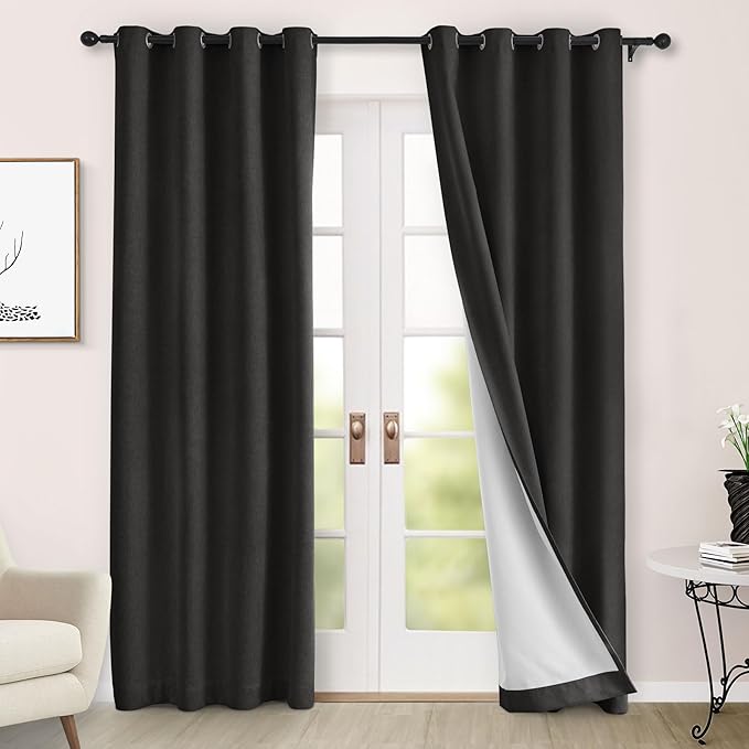 Macochico 100% Blackout Curtains Insulted Window Panels for Bedroom Living Room Dining Room Luxury Chenille Curtain Classic Home Decor Charcoal Grey Drapes with Tieback 52" Wx72 L Grommet 1 Panel