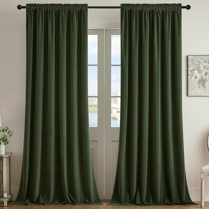 Joydeco Olive Green Velvet Curtains 102 inch Length 2 Panels, Luxury Blackout Rod Pocket Thermal Insulated Window Curtains, Super Soft Room Darkening Drapes for Living Room Bedroom,W52 x L102 inches