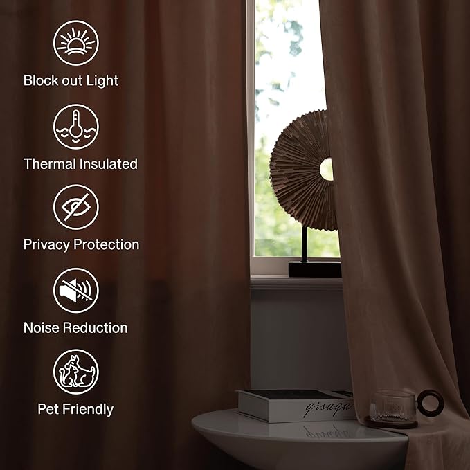 StangH Velvet Doorway Curtains for Nursery Bedroom Blush Beige Rod Pocket Thermal Insulated Noise Reducing Window Drapes for French Door Living Room, W42 x L84, 2 Panels