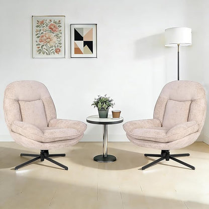 360°Free Swivel Accent Chair Set of 2 for Living Room, Slightly 20°Rocking, 24" High Backrest Upholstered Armchair, Ergonomic Design, Chenille Breathable Soft Fabric Modern Single Sofa, Beige