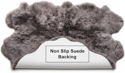 Premium Gray Sheepskin Rug Genuine Quad 4x6ft Pelt Fluffy Fur Rug for Living Room