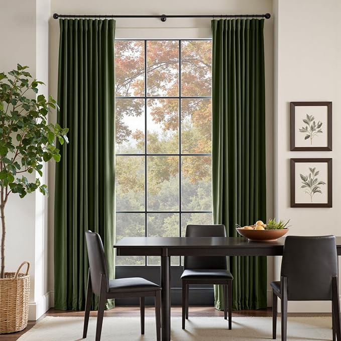 Lazzzy Velvet Blackout Curtains Thermal Insulated Room Window Drapes Super Soft Luxury Curtains for Living Room Bedroom Rod Pocket 2 Panels, Moss, 52" W x 120" L