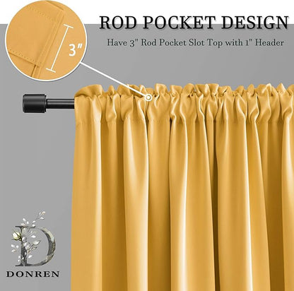 DONREN Gold Yellow Room Darkening Curtain Panels 5FT x 7FT, Energy Saving Thermal InsulatedWindow Treatment Drapes for Doorway Entryway Patio (60" Width,2 Panels)
