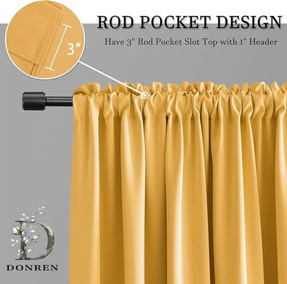 DONREN Gold Yellow Blackout Curtains for Kitchen - Room Darkening Curtain Drapes with Rod Pocket (52 Inch Width x 72 Inch Length,2 Panels)