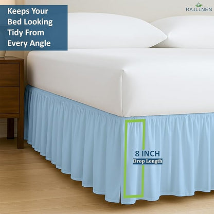Rajlinen Ruffled Bed Skirt Full, 8 Inch Drop Dust Ruffle with Split Corners, 100% Microfiber Bedskirt with Platform, Three-Sided Coverage Ruffled Gathering Design, Light Blue