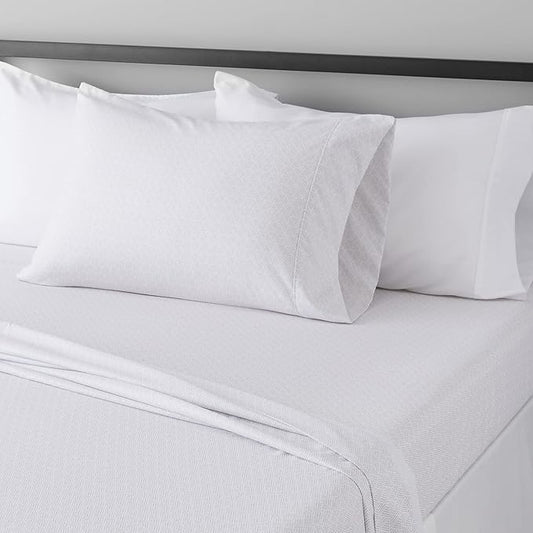 Amazon Basics Lightweight Super Soft Easy Care Wrinkle Free Microfiber 3 Piece Bed Sheet Set with 14-Inch Deep Pockets, Twin, Gray Crosshatch, Printed, Kids, Men & Women Bedding