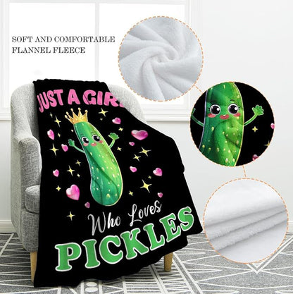 Jekeno Cute Cucumber Blanket Just A Girl Who Loves Pickles Gifts Gifts for Women Men Kids Boys Girls Mom Friends Birthday Home Bedroom Decor Vegetables Fruit Blanket 50"x60"