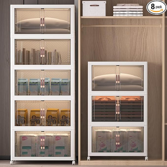 Extra Large Stackable Storage Bins with Lids & Wheels, Foldable Plastic Storage Bins (White, 960QT-120QT/30GAL*8Pack)