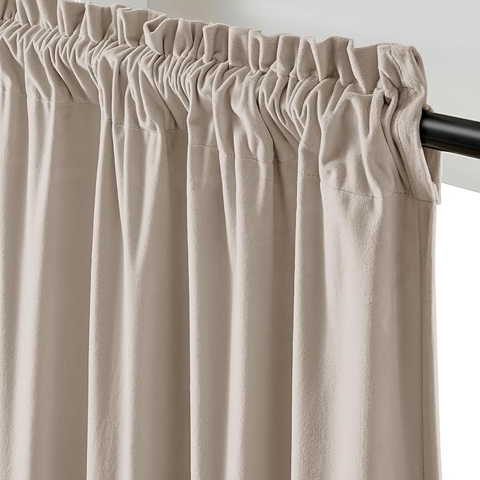 Lazzzy Velvet Blackout Curtains Thermal Insulated Room Window Drapes Super Soft Luxury Curtains for Living Room Bedroom Rod Pocket 2 Panels, Oatmeal, 52" W x 108" L