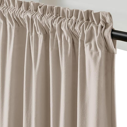Lazzzy Velvet Blackout Curtains Thermal Insulated Room Window Drapes Super Soft Luxury Curtains for Living Room Bedroom Rod Pocket 2 Panels, Oatmeal, 52" W x 72" L