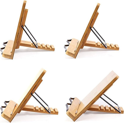 Large A+ (15.4 x 11) Inch XL Bamboo Book Stands & Holders for Reading Hands Free in Bed,Cookbook,Textbook,Law,with 6 Adjustable Height Document Stand