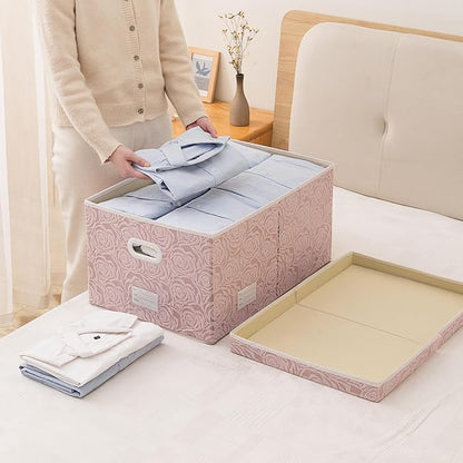PRANDOM Jumbo Collapsible Storage Boxes with Lids Fabric Decorative Storage Bins Cubes Organizer Baskets with Cover Handles Divider for Bedroom Closet Living Room 23.2x15.7x11.6 Inch 3 Pack