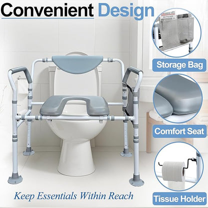 Aliseniors Heavy Duty Bedside Commode, 500lbs Extra-Wide Bariatric Commode Chair for Adults & Seniors, Portable Toilet Seat with Arms, Adjustable Potty Chair Bucket with Lid, Tool-Free Assembly