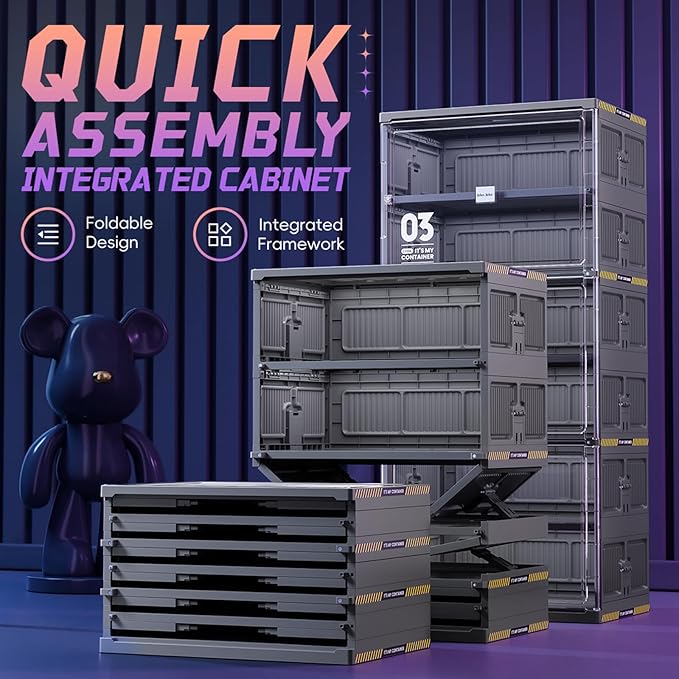 JEKO&JEKO 8-Tier Double-Column Foldable Shoe Storage Cabinet with Magnetic Doors, Large Collapsible Shoe Rack Organizer for Entryway, Fits Up to 32 Pairs, Black