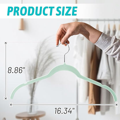 30 Pack Velvet Hangers – Non-Slip Slim Clothes Hangers with 360° Swivel Hook, Space-Saving Flocked Shirt Hangers for Coats, Dresses, Blouses, Suits(Green)