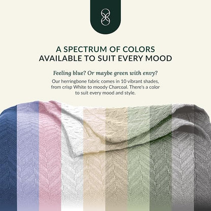 Cloud Scape Linen 100% Cotton Throw Blanket 50x70 Ensign Blue, Luxury All-Season Warmth, Ultra Soft, Oversized Herringbone Gauze Blanket for Winter, Bed, Couch & Sofa Decor, Best Gift Idea