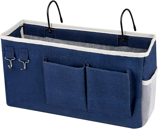Ozzptuu Bedside Storage Caddy/Bedside Hanging Storage Bag for Headboards Bunk Beds Dorm Rooms Book Phone Magazine Holder (Navy Blue)