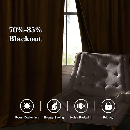 RYB HOME Luxurious Bronze Velvet Curtain Panels for Living Room Bedroom, Heavy Duty Thermal Insulated Back Tab Floor-Length Velvet Drapes for Vintage Decor, 52" W x L84 L, 2 Panels Set