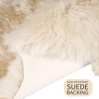 Premium Champagne Sheepskin Rug Genuine Double 2x6ft Pelt Fluffy Fur Rug for Bedrooms