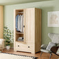 VINGLI Armoire Wardrobe Closet With Doors, Hanging Rod, Shelves and Drawer - Freestanding Cabinet for Bedroom, Dorm - Oak, 38" W x 21" D x 65" H
