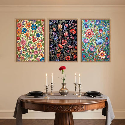 LHIUEM Large Vintage Botanical Flower Framed Canvas Wall Art,Abstract Colorful Wildflower Wall Decor,Rustic Bouquet Wall Painting,Poster Artwork for Living Room,Bedroom,Dining Room,Office -16"x24"x3