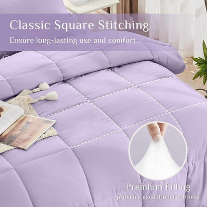 JOLLYVOGUE King Comforter Set, Ultra-Soft Bed in a Bag King Size 7 Pieces, Oeko-TEX Certified Bedding Set with Down Alternative Comforter, Sheets, Pillowcases & Shams, Lavender