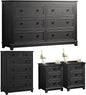 Bedroom Dresser and Nightstand Sets 4 Piece, Farmhouse 6 Drawers Dresser & 40.5" Tall Chest of Drawers, 18" Nightstands Set of 2, 54" Wide Furniture Dressers for Bedroom, Living Room, Black