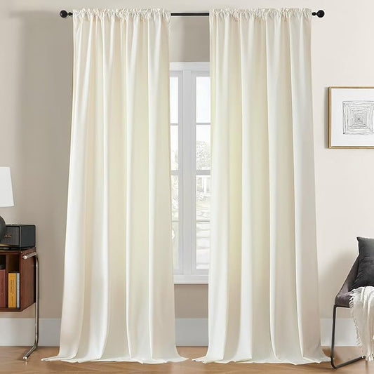 Joydeco White Velvet Curtains 108 inch Length 2 Panels, Luxury Blackout Rod Pocket Thermal Insulated Window Curtains, Super Soft Room Darkening Drapes for Living Dining Room Bedroom,W52 x L108 inches