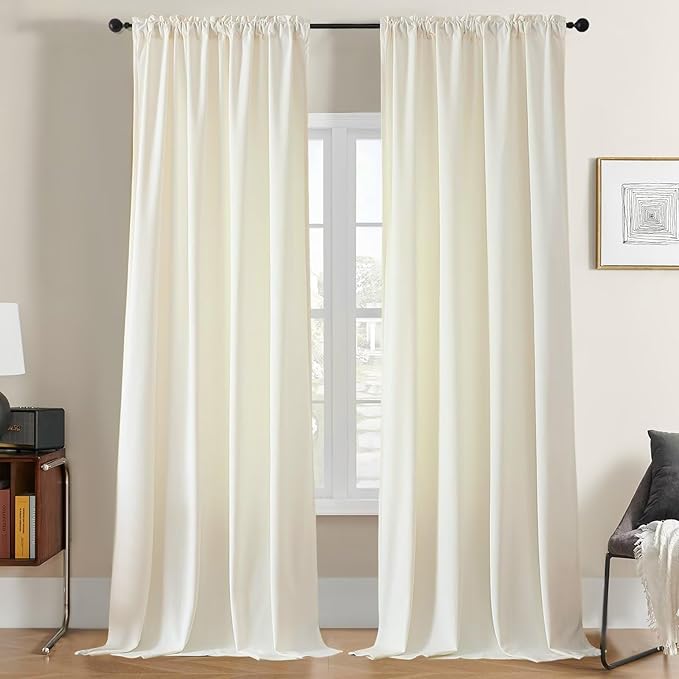 Joydeco Ivory Velvet Curtains 84 inch Length 2 Panels, Luxury Blackout Rod Pocket Thermal Insulated Window Curtains, Super Soft Room Darkening Drapes for Living Dining Room Bedroom,W52 x L84