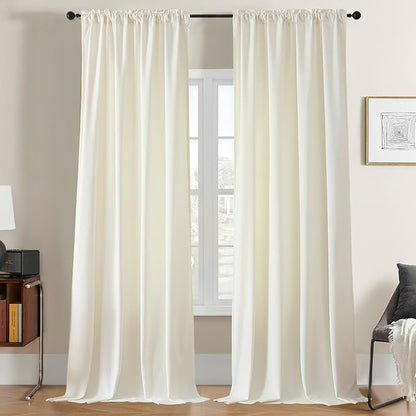 Joydeco White Velvet Curtains 120 inch Length 2 Panels, Luxury Blackout Rod Pocket Thermal Insulated Window Curtains, Super Soft Room Darkening Drapes for Living Dining Room Bedroom,W52 x L120 inches